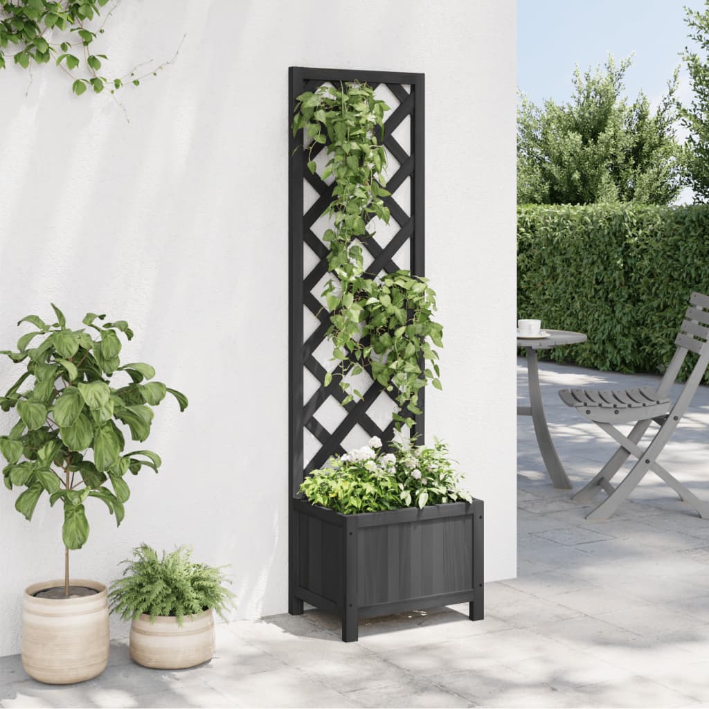 Jardinière vidaxl avec latwerk solide Vurenhout noir