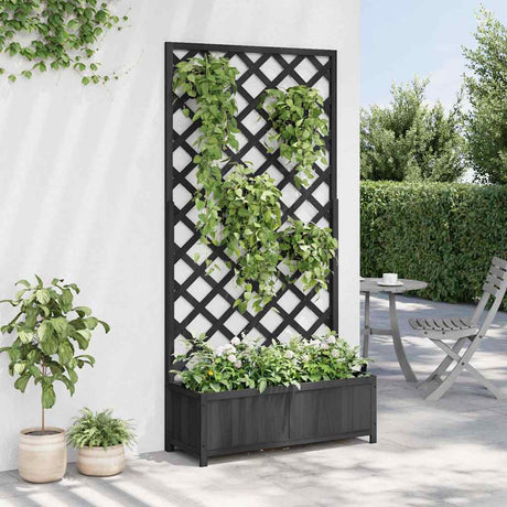 Vidaxl plantenbak met latwerk 90x35x180 cm massief vurenhout zwart