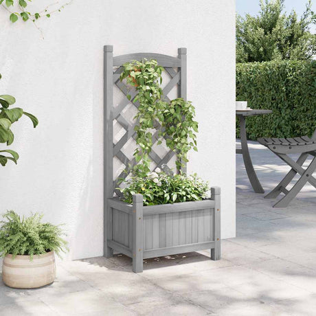 Vidaxl plantenbak met latwerk 40x30x90 cm massief vurenhout grijs