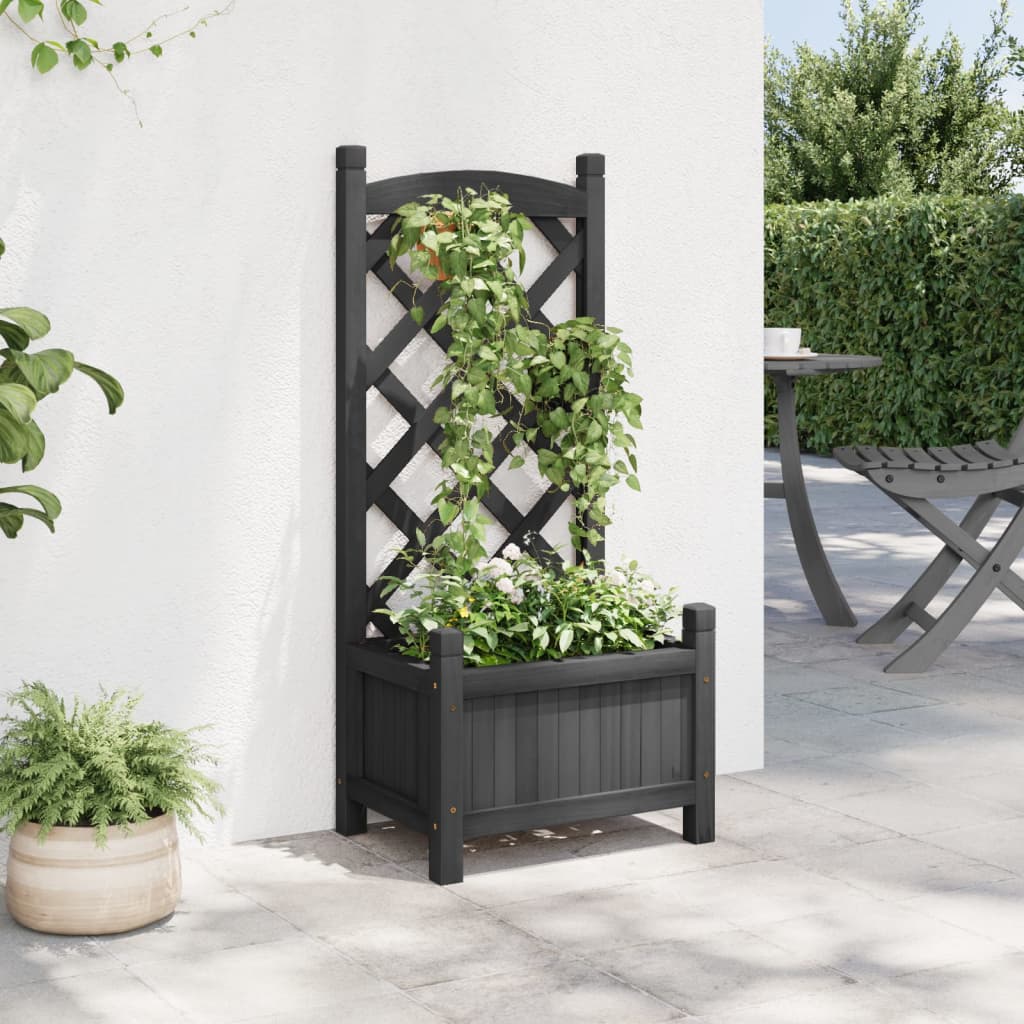 Jardinière vidaxl avec latwerk solide Vurenhout noir