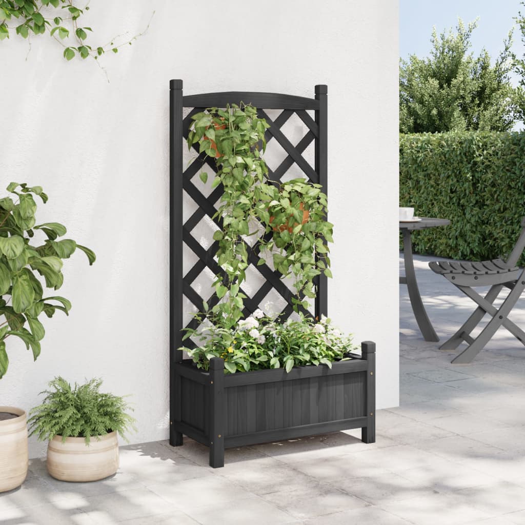 VidaXL Planter with Latwerk Solid Vurenhout Black