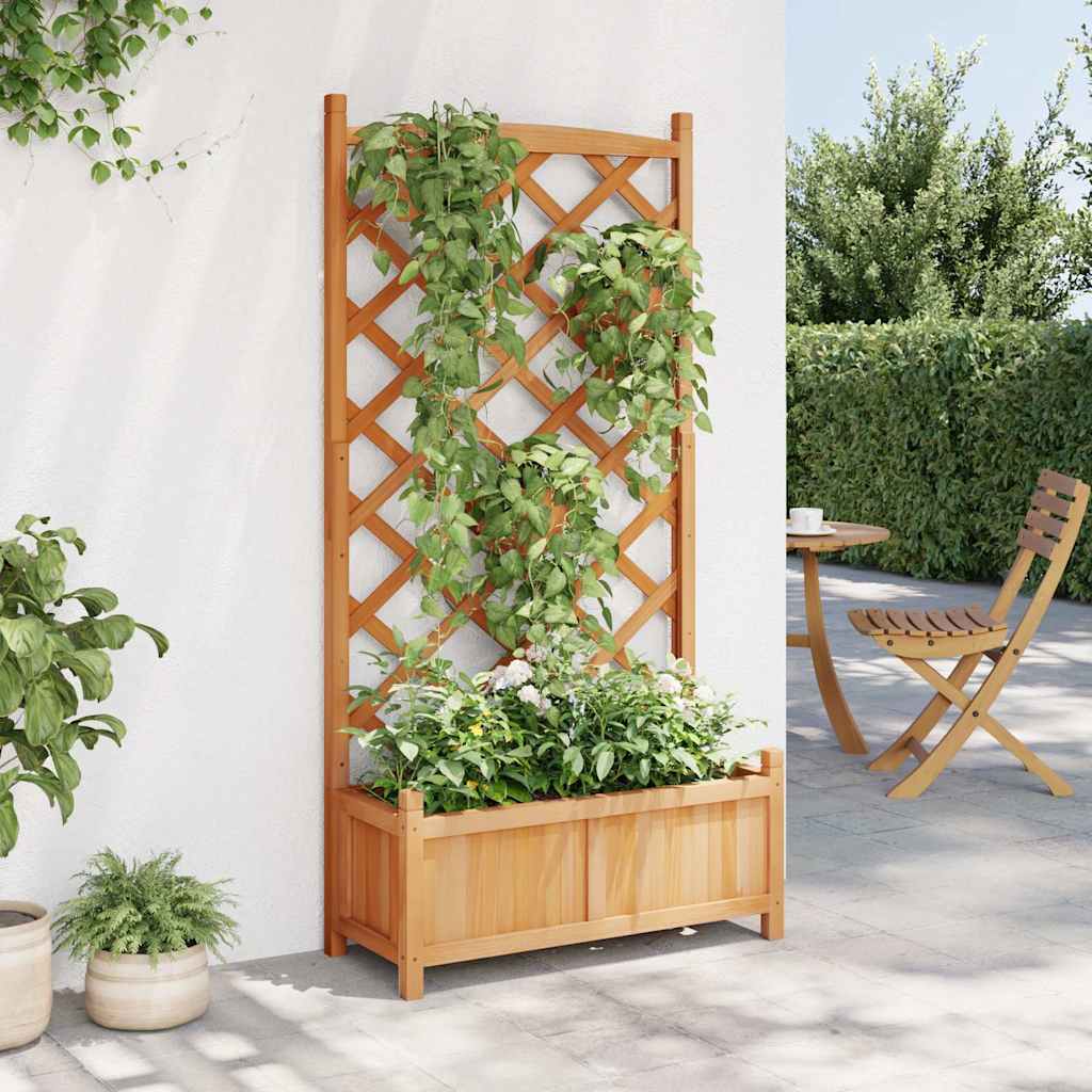 Vidaxl plantenbak met latwerk 75x35x150 cm massief vurenhout bruin
