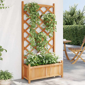 Vidaxl plantenbak met latwerk 75x35x150 cm massief vurenhout bruin