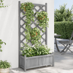 Vidaxl plantenbak met latwerk 75x35x150 cm massief vurenhout grijs