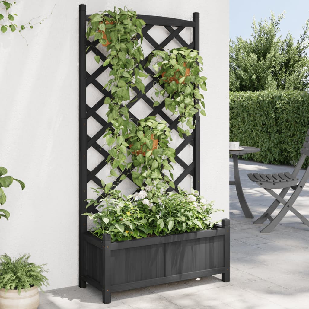 VidaXL Planter with Latwerk Solid Vurenhout Black