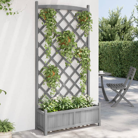 Vidaxl plantenbak met latwerk 90x35x180 cm massief vurenhout grijs