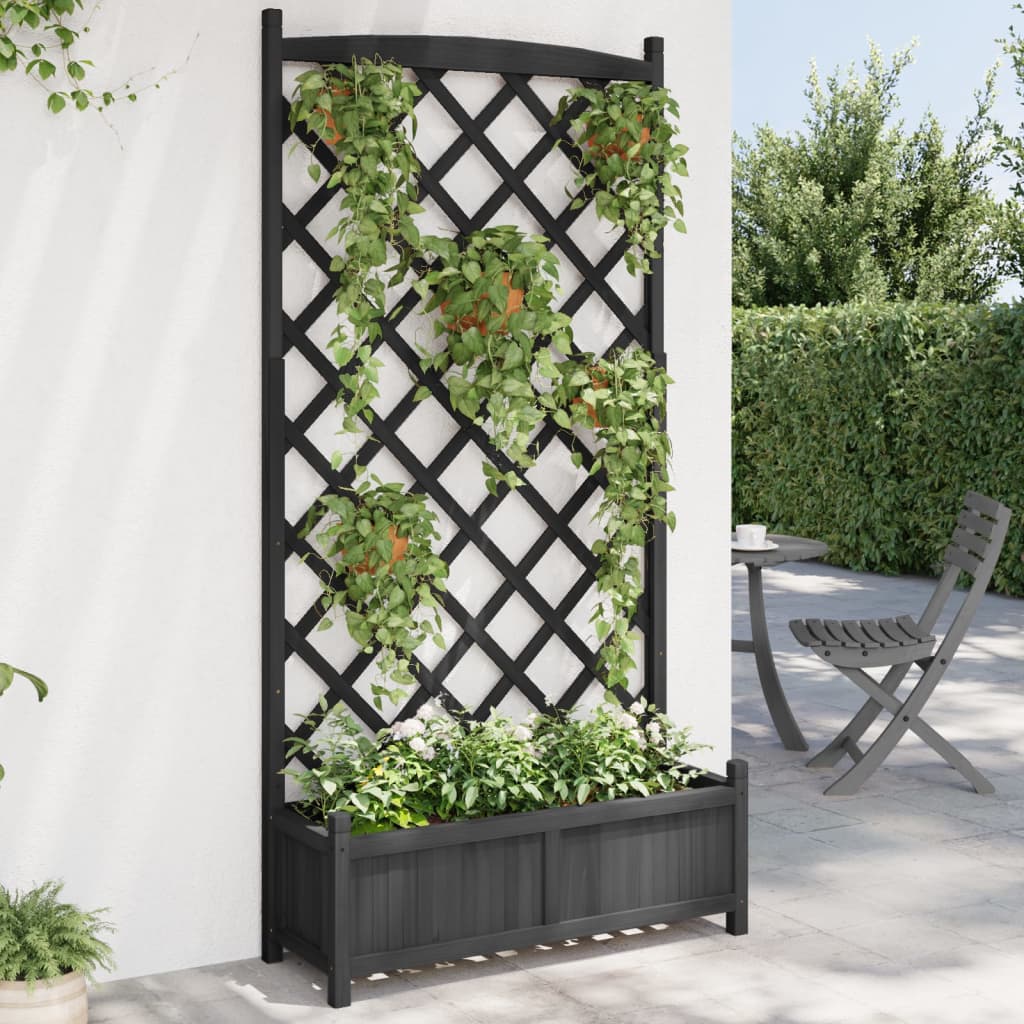 VidaXL Planter with Latwerk Solid Vurenhout Black