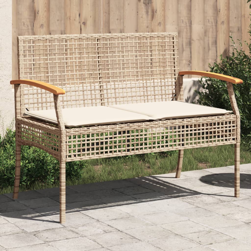 Vidaxl tuinbank met kussen poly rattan en acaciahout beige
