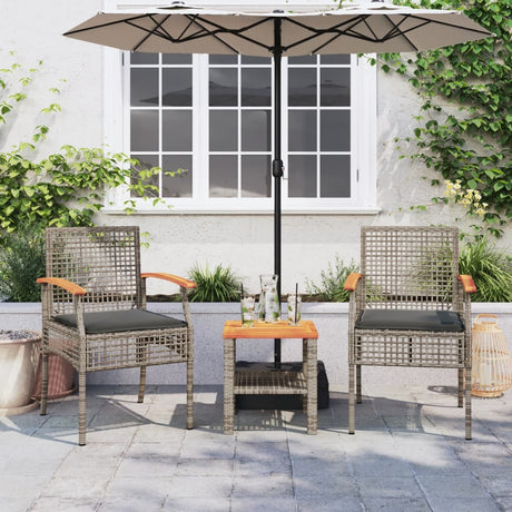 Vidaxl 3-delige bistroset met kussens poly rattan en acaciahout grijs