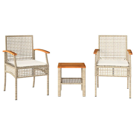 Vidaxl 3-delige bistroset met kussens poly rattan en acaciahout beige