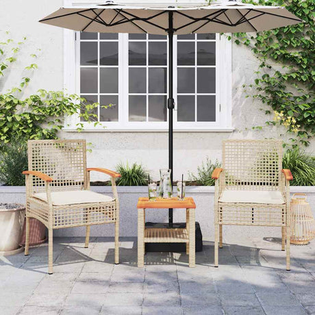 Vidaxl 3-delige bistroset met kussens poly rattan en acaciahout beige