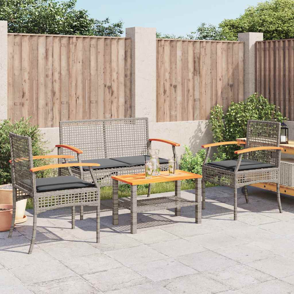 Vidaxl 4-delige loungeset met kussens poly rattan grijs