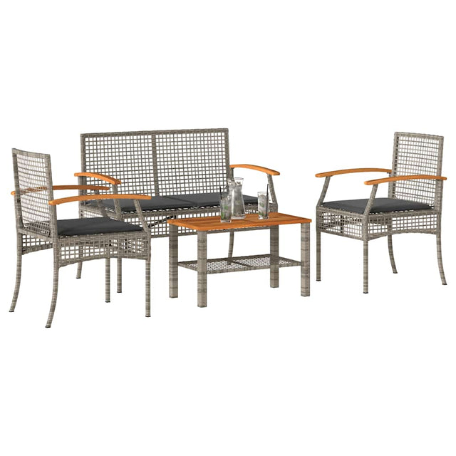 Vidaxl 4-delige loungeset met kussens poly rattan grijs