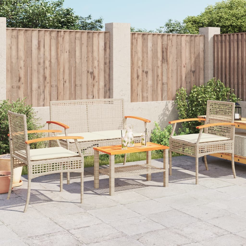 Vidaxl 4-delige loungeset met kussens poly rattan beige