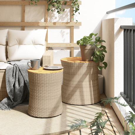 Vidaxl tuinbijzettafels 2 st met houten blad poly rattan beige
