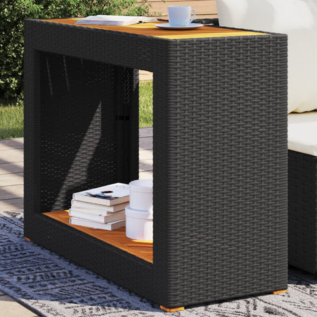 Vidaxl tuinbijzettafel met houten blad 100x40x75 cm poly rattan zwart