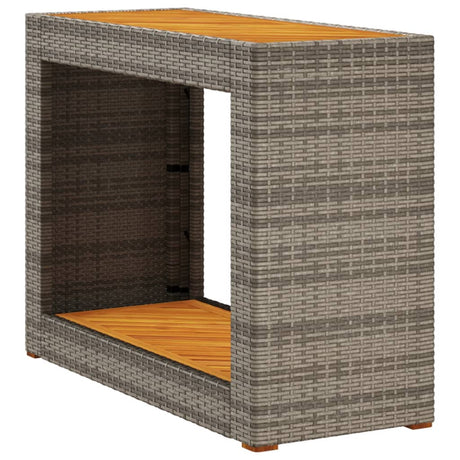 Vidaxl tuinbijzettafel met houten blad 100x40x75 cm poly rattan grijs