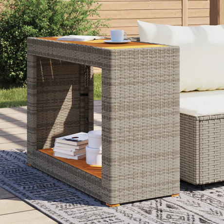 Vidaxl tuinbijzettafel met houten blad 100x40x75 cm poly rattan grijs
