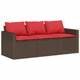 Vidaxl tuinbank 3-zits met kussens poly rattan bruin