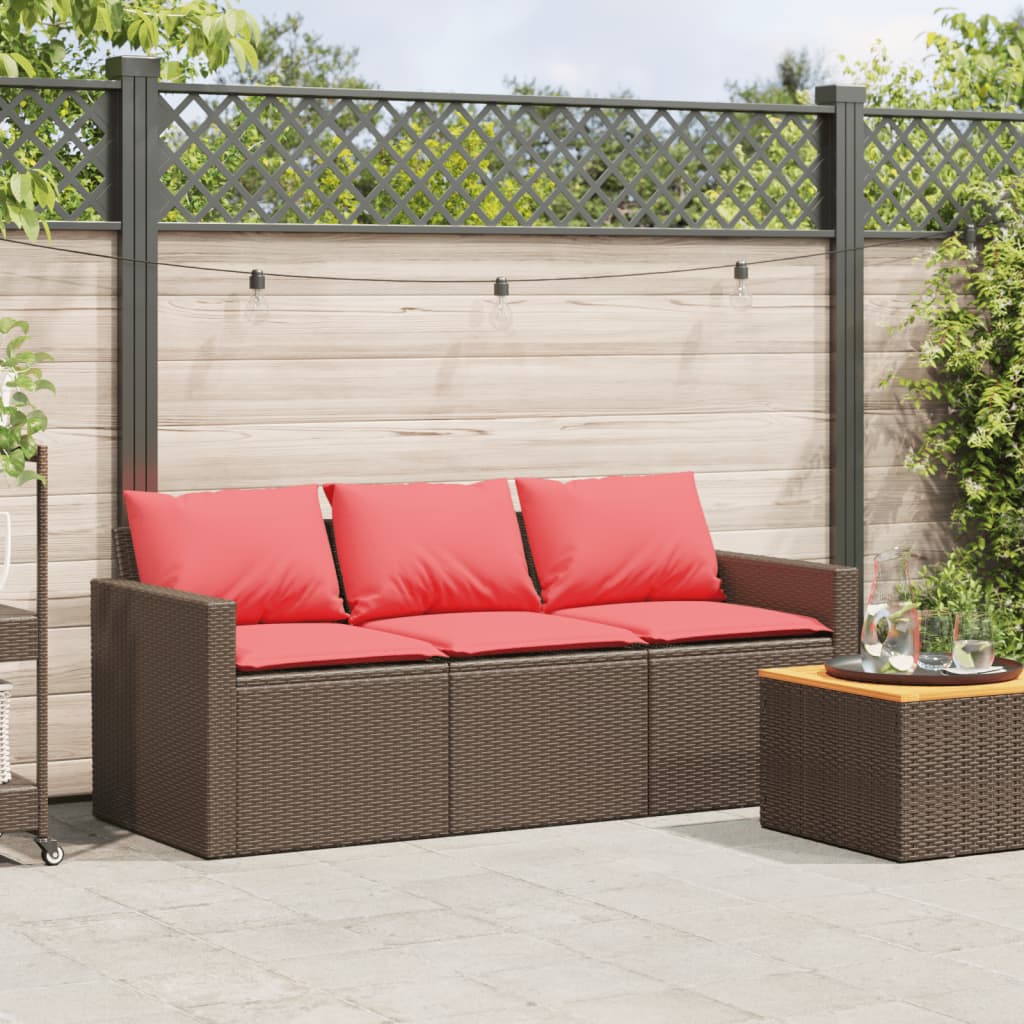 Vidaxl tuinbank 3-zits met kussens poly rattan bruin