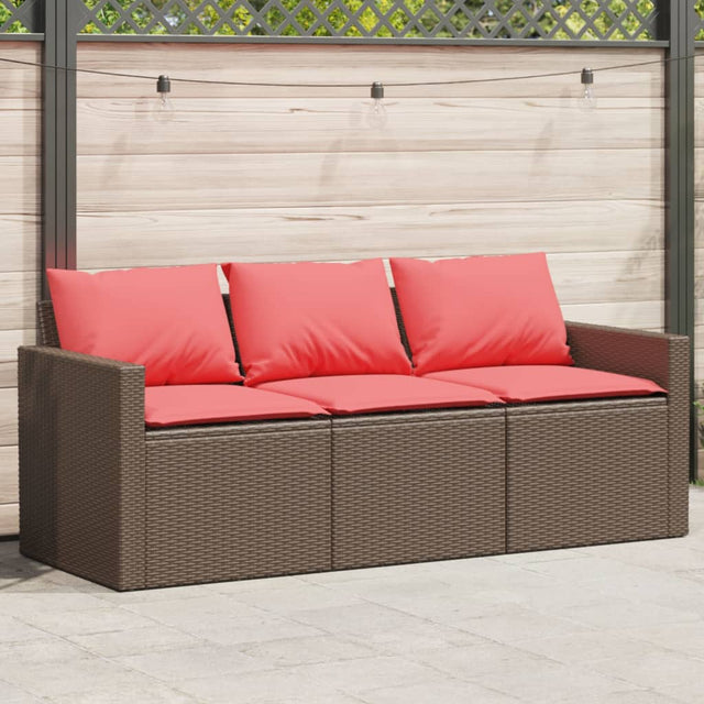 Vidaxl tuinbank 3-zits met kussens poly rattan bruin