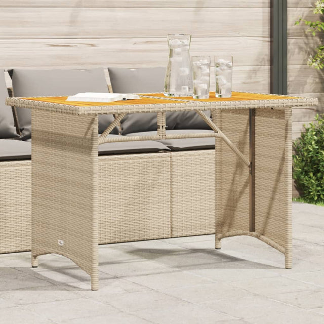 Vidaxl tuintafel met houten blad 110x68x70 cm poly rattan beige