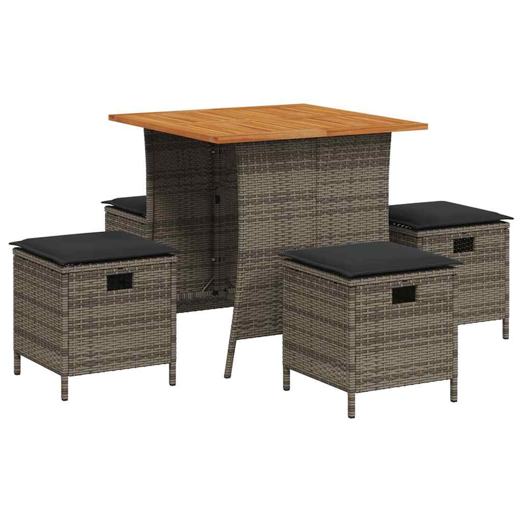 Vidaxl 5-delige tuinset met kussens poly rattan grijs