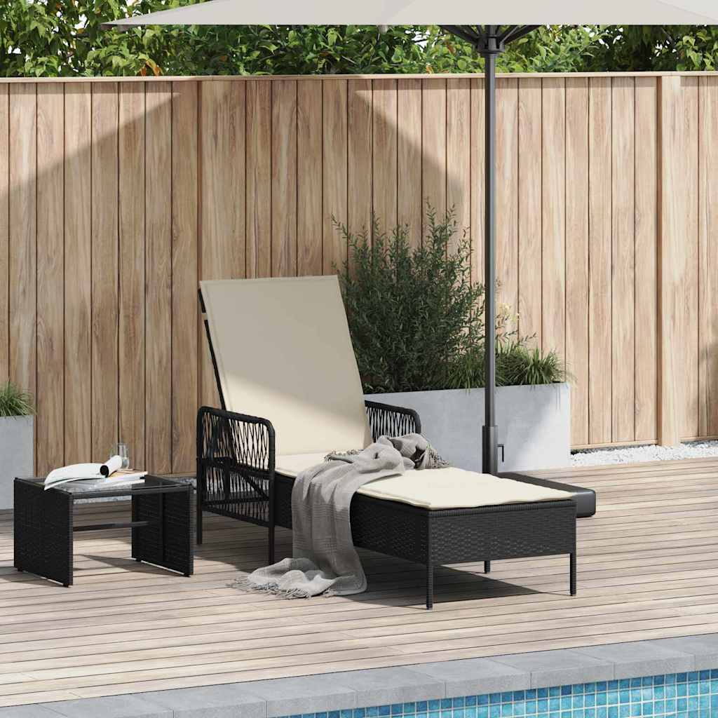 Vidaxl ligstoel poly rattan zwart en cream wit