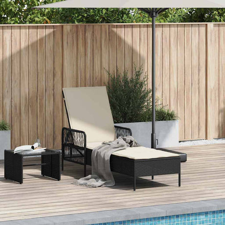 Vidaxl ligstoel poly rattan zwart en cream wit