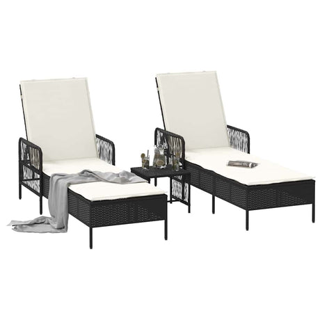 Vidaxl ligstoel 3 st poly rattan zwart en cream wit