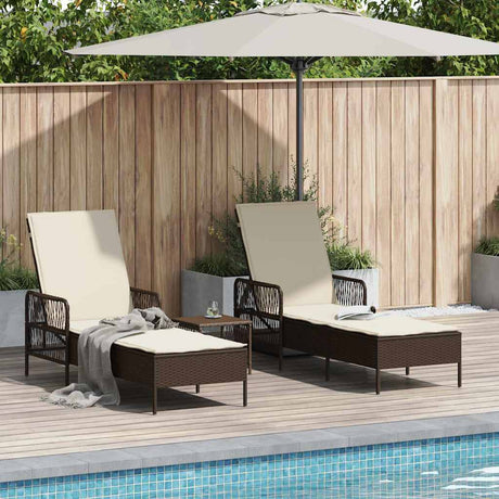Vidaxl ligstoel 3 st poly rattan bruin en crème wit
