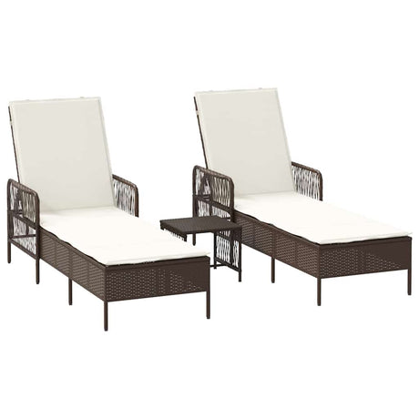 Vidaxl ligstoel 3 st poly rattan bruin en crème wit