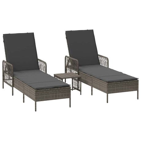 Vidaxl ligstoel 3 st poly rattan grijs en donkergrijs