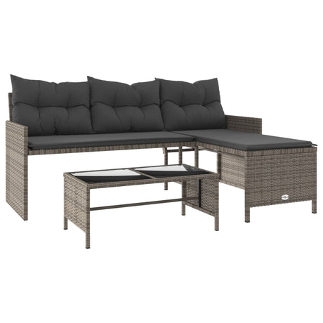 Vidaxl tuinbank met tafel en kussens l-vormig poly rattan grijs