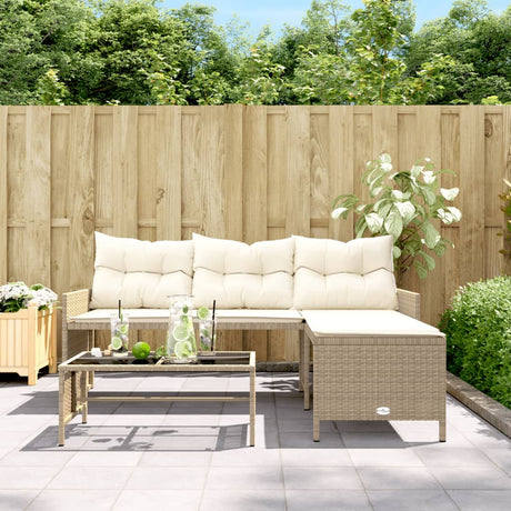 Vidaxl tuinbank met tafel en kussens l-vormig poly rattan beige