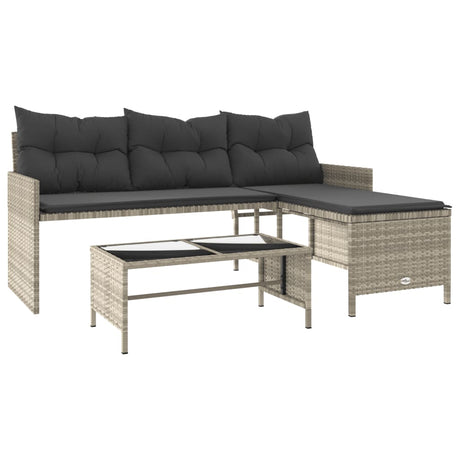 Vidaxl tuinbank met tafel en kussens l-vormig poly rattan lichtgrijs