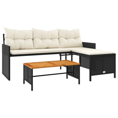 Vidaxl tuinbank met tafel en kussens l-vormig poly rattan zwart