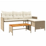 Vidaxl tuinbank met tafel en kussens l-vormig poly rattan beige