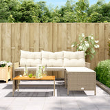 Vidaxl tuinbank met tafel en kussens l-vormig poly rattan beige