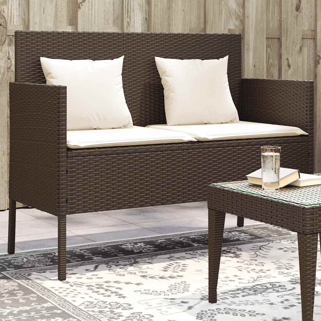 Vidaxl tuinbank met kussens poly rattan bruin