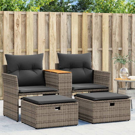 Vidaxl tuinbank 2-zits met voetenbanken poly rattan grijs