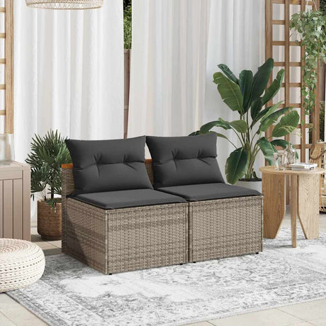Vidaxl tuinbanken 2 st zonder armleuning met kussens poly rattan grijs