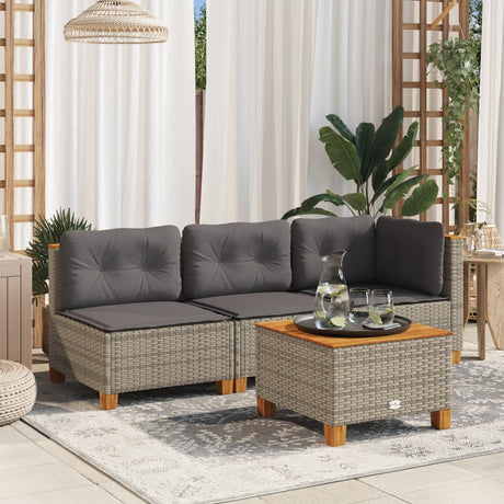 Vidaxl tuinbank zonder armleuning met kussens poly rattan grijs