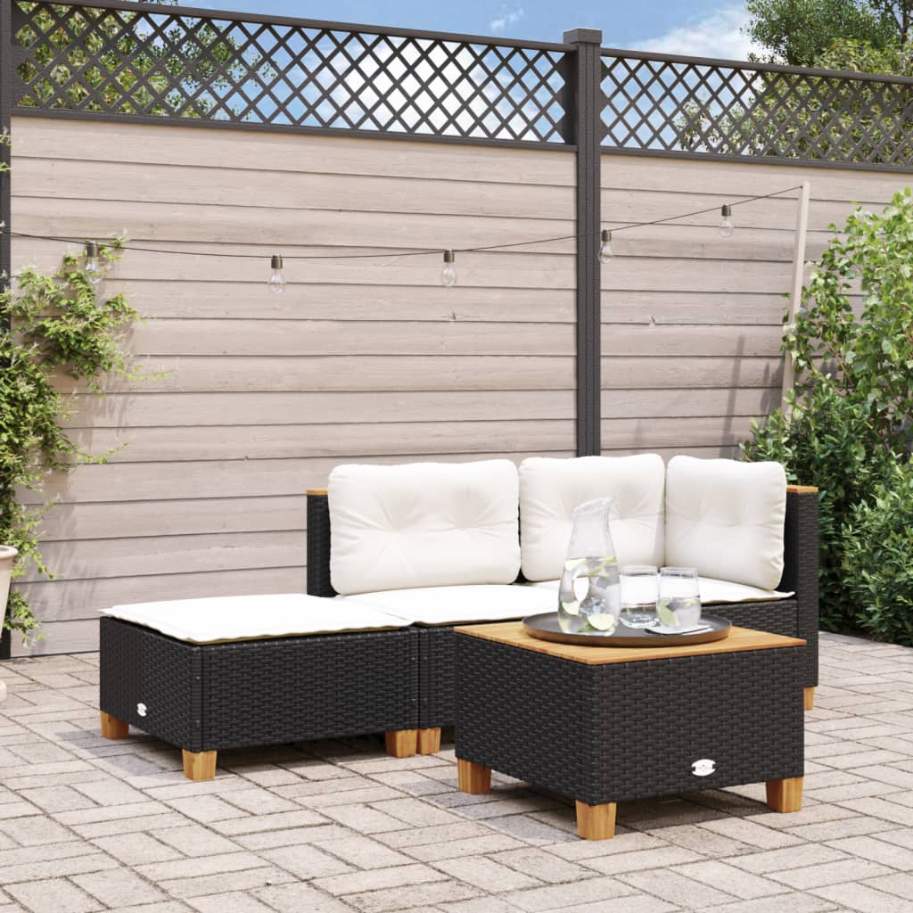 Vidaxl tuinkruk met kussen 63,5x56x32 cm poly rattan zwart