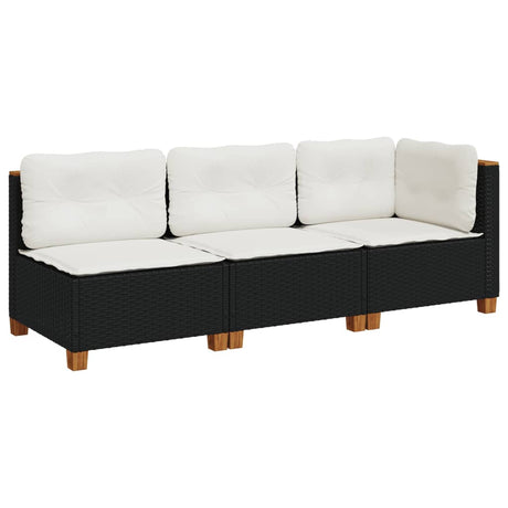 Vidaxl tuinbank 3-zits met kussens poly rattan zwart