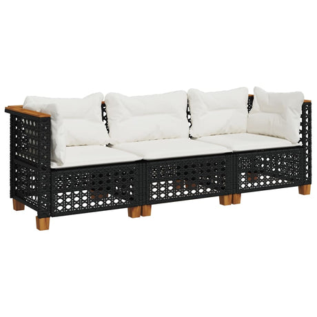 Vidaxl tuinbank 3-zits met kussens poly rattan zwart