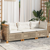 Vidaxl tuinbank 3-zits met kussens poly rattan beige