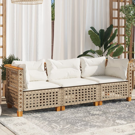 Vidaxl tuinbank 3-zits met kussens poly rattan beige