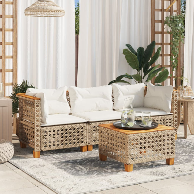 Vidaxl tuinbank 3-zits met kussens poly rattan beige