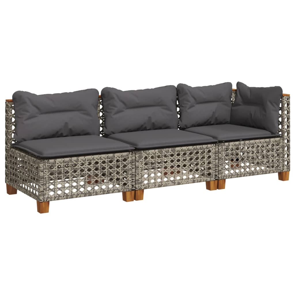Vidaxl tuinbank 3-zits met kussens poly rattan grijs
